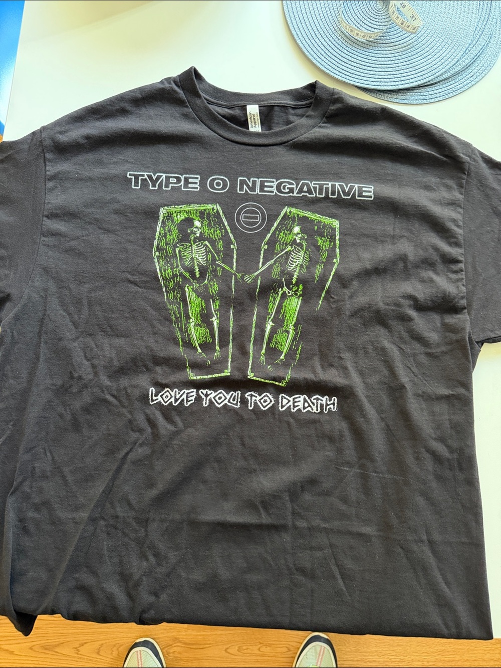 American Apparel Black Tee with Neon Green Coffin Graphic